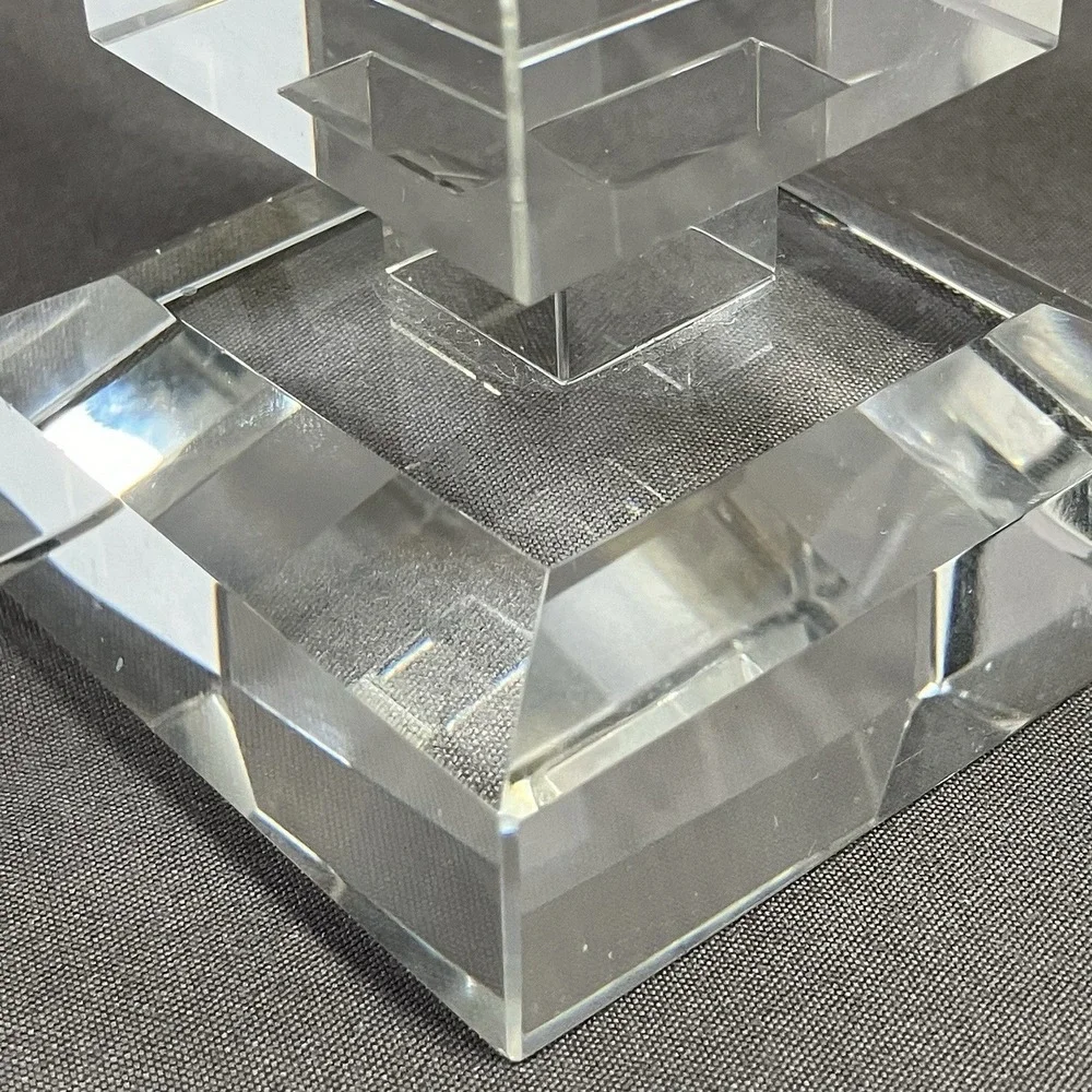 2 - Modern Glass Taper & Tealight Candle Holders /Square Block Contemporary/Flaw